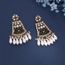 Brado Jewellery Gold-Plated Artificial Stones Studded Contemporary Drop Earrings-30