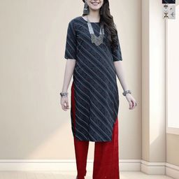 HERE&NOW Women Ethnic Motifs Printed Regular Straight Calf Length Kurtas Sequins pack of 2-30