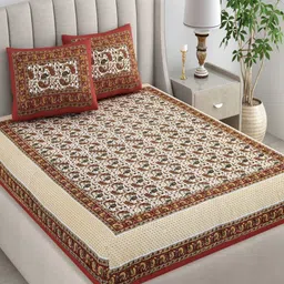 tundwal's Brown & White Printed Pure Cotton 210 TC King Bedsheet Sets - 2.28 m x 2.74 m-image-98