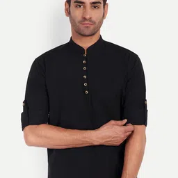LIFE ROADS Mandarin Collar Cotton Straight Short Kurta-image-80