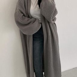 DressBerry Women Grey Front Open Long Sleeves Cotton Longline Sweater-picture-25