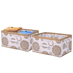Kuber Industries White & Beige 2 Pieces Printed Non Woven Drawer Storage Organizer-2