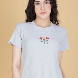 V-Mart Floral Embroidered Round Neck T-shirt-picture-25
