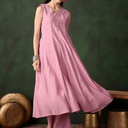 Sangria V-Neck Gotta Patti Straight Kurta With Trousers-image-62