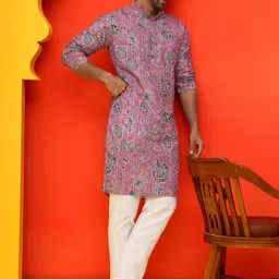 Anouk Men Floral Printed Regular Sequinned Kurta with Pyjamas-17