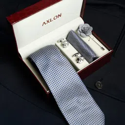 AXLON Men Geometric Design Tie Pocket Square Cufflink & Flower Pin Accessory Gift Set-8