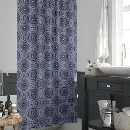 ArtzFolio Navy Blue and White Geometric Printed Waterproof Shower Curtain-image-91