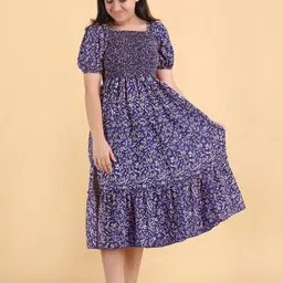 Pinly Floral Puff Sleeve Crepe Fit & Flare Midi Dress-picture-13