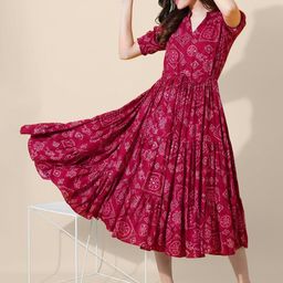 Raiyani Fashion Women Ethnic Motifs Printed Mandarin Collar Fit and Flare Midi Dress-picture-6