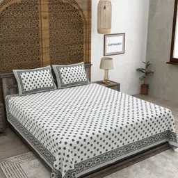CLOTHOLOGY Grey & White Floral 180 TC Pure Cotton King Bedsheet Set-2.75 m x 2.25 m-image-44