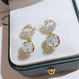 Estailo fashion Crystal Studded Contemporary Crystal Swan Drop Earrings-52