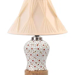 Devansh White & Red Printed Frustum Shaped Wooden Table Lamp image 3