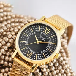 LOUIS DEVIN Women Round Dial & Bracelet Style Straps Analogue Watch LD-GLD196-BLKGLD.-picture-48