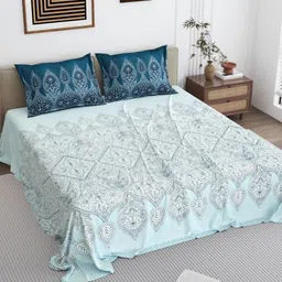 DREAM WEAVERZ Blue Printed 250 TC King Bedsheet Set 2.75 m x 2.55 m-image-24