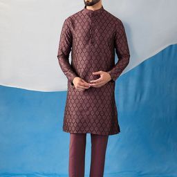 Inddus Ethnic Motifs Woven Design Jacquard Weave Stright Kurta With Trousers-34