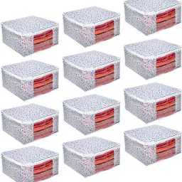 Tiarakrafts Saree Cover Storage Bag Organizer with Transparent Window Pack of 12 PINK STAR Poly-canvas Laundry Bag-image-77