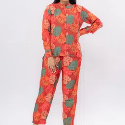 EKISHA Floral Printed Band Collar Long Sleeves Shirt With Trouser-image-13