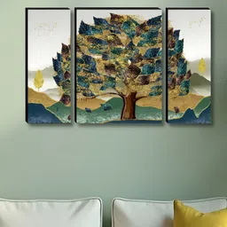 SAF Green & Brown 3 Pieces Tree Printed Wooden Wall Art-picture-17