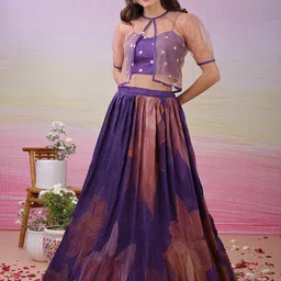SAPTRANGI Printed Beaded Semi-Stitched Lehenga And Unstitched Choli With Shrug-picture-47