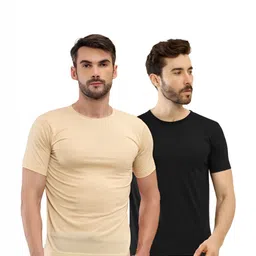 T.T. Men Pack Of 2 Solid Round Neck Slim Fit T-shirts-image-85