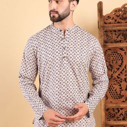 House of Pataudi Ethnic Motifs Printed Cotton Straight Short Kurta-image-99