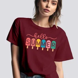 Moda Rapido Women Typography Printed Round Neck Cotton T-shirt-picture-42