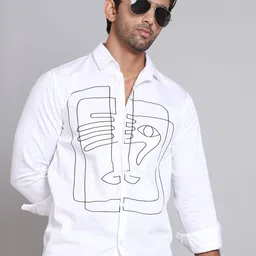 Indian Needle Men Classic Spread Collar Abstract Printed Cotton Casual Shirt-image-87