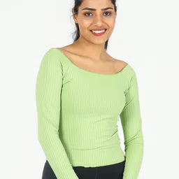 PYR8 Striped Off-Shoulder Cold-Shoulder Top-image-13