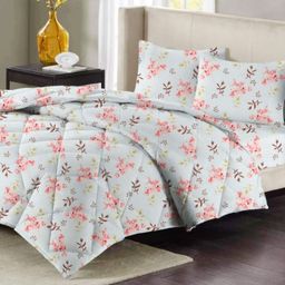 VAS COLLECTIONS Turquoise Blue & Peach-Coloured Floral Polycotton 4 Piece Double Extra Large Superfine Bedding Set-4