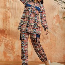 VASTRAMAY Printed Shirt Collar Pure Cotton Shirt With Joggers Co-Ords-image-58