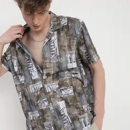 SHOWOFFFF Men Comfort Relaxed Fit Abstract Printed Cuban Collar Casual Shirt-image-99