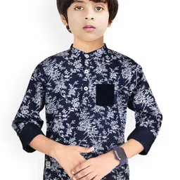 MADE IN THE SHADE Boys Floral Printed Band Collar Cotton Straight Kurta-35
