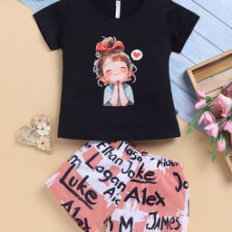 Toonyport Girls Cartoon Printed Pure Cotton T-shirt with Shorts-image-74