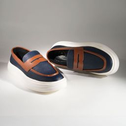 MONKSTORY Men Dual Tone Chunky Luxe Slip-On Sneakers Midnight Blue/Tan-picture-10