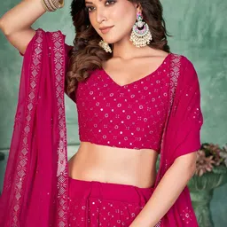KALINI Sequinned Semi-Stitched Lehenga & Unstitched Blouse With Dupatta image 5
