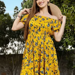 Sera Floral Print Off-Shoulder Puff Sleeve Fit & Flare Mini Dress-image-87