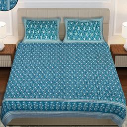 Myntra Elegant Homes Floral Printed 144 TC Queen Cotton Bedsheet with 2 Pillow Covers-image-45