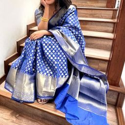 CaniBani Blue Silk Blend Banarasi Sarees-image-70