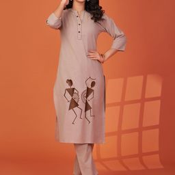 Kaftanize Women Warli Print Regular Kurta with Trousers-image-85