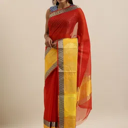 KALINI Red Woven Design Linen Blend Saree-picture-17