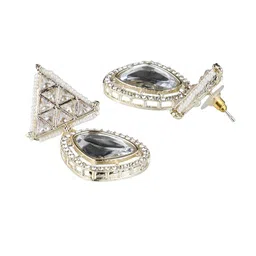 Anouk Gold-Plated Artificial Stones Studded & Beaded Triangular Shaped Drop Earrings image 5