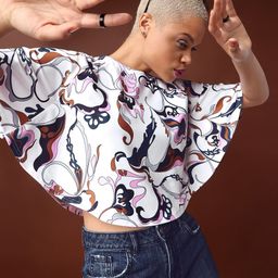 PURVAJA Print Kimono Sleeve Styled Back Top-image-7