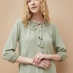Fame Forever by Lifestyle Embroidered Tie-Up Neck Top-picture-42