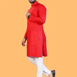 ANUJ FASHION Men Red Solid Cotton Mandarin Collar Ethnic Straight Kurtas-picture-25
