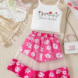 YK Girls Printed Top With Skirt Clothing Set-image-107