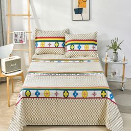 JC HOME Beige & Red Ethnic Motifs 230 TC Pure Cotton King Bedsheet Set 2.30 m x 2.50 m-image-102