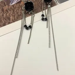 DressBerry Amercian Diamond Silver-Plated Korean Floral Drop Earrings-image-13