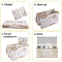 Aura White & Gold-Toned 4 Pieces Floral Printed Drawer Organiser With Transparent Lid image 4