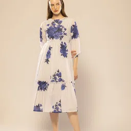 OCTICS Women Floral Printed Puff Sleeve Fit & Flare Dress-picture-14
