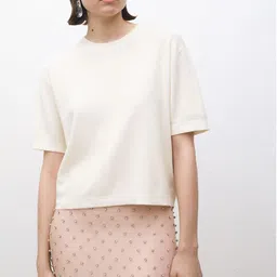 MANGO Drop-Shoulder Sleeves Wool-Cotton Relaxed Fit T-shirt-image-80